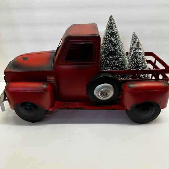 🎄Valerie Parr Hill Red Metal Truck with Bottle Brush Trees/EUC🎄 - Picture 2 of 15